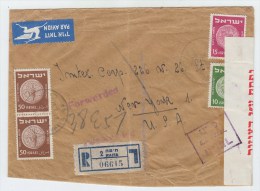 Israel/USA CENSORED REGISTERED AIRMAIL COVER 1952 - Covers & Documents