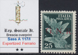 ITALY - 1944 R.S.I. - N.A117/I Emiss. BRESCIA I° Tipo  - Cv 200 Euro - Con CERTIFICATO + Firmato - Gomma Integra - MNH** - Poste Aérienne