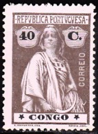 CONGO - 1914 - Ceres.  40 C.  D. 15 X 14,  Papel Porc. Col. Espesso, (ll-ll)  (*) MNG   MUNDIFIL  Nº 112 - Portuguese Congo