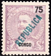 CONGO - 1914 -  D. Carlos I,  Com Sobrecarga  «REPUBLICA»   75 R.    (*) MNG     MUNDIFIL  Nº 116 - Portuguese Congo