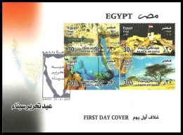 EGYPT 2007 FDC / FIRST DAY COVER Sinai Liberation Day ( Nabq Oasis - Monastery - Sharm El Sheikh - Castle ) - Lettres & Documents