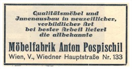 Original Werbung - 1930 - Möbelfabrik Anton Pospischil In Wien , Möbel , Mobilar , Schreiner !!! - Autres & Non Classés