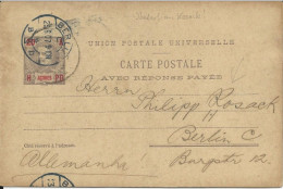 ACORES - 1907 - CARTE ENTIER POSTAL RARE AVEC REPONSE PAYEE De HORTA Pour BERLIN - Açores