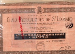 17 - DOMPIERRE SUR MER - RARE ACTION 250 FRANCS AU PORTEUR- CHAUX HYDRAULIQUES DE SAINT LEONARD- LA ROCHELLE 1ER-02-1921 - Autres & Non Classés