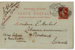 Entier--CP Type Semeuse 10c Rouge--cachet CANNES--1908-- Destiné à Bordeaux - Standard Postcards & Stamped On Demand (before 1995)