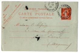 Entier--CP Type Semeuse 10c Rouge--cachet  CHALONS SUR MARNE--1911-- Destiné à LAVAL - Standard Postcards & Stamped On Demand (before 1995)
