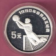 CHINA 5 YUAN 1990 SOCCER GOALIE SILVER PROOF MINTAGE ONLY 30000 PCS. - China