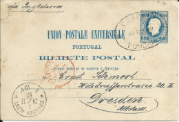 MADEIRA - 1883 - RARE CARTE ENTIER POSTAL Mi P4Ia DE FUNCHAL Pour DRESDEN Via ANGLETERRE - Madeira