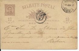 PORTUGAL - 1887 - CARTE ENTIER POSTAL De LISBOA Pour BELEM - Postwaardestukken
