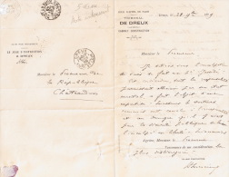 LAC DU TRIBUNAL DE DREUX POUR PROCUREUR A CHATEAUDUN EN FRANCHISE DE 1899 TEXTE INTERESSANT - Frankobriefe