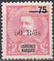 Lourenço Marques -1899,  D. Carlos L, Com Sobretaxa.  50 R. S/ 75 R. (2 ERROS)  (*) MNG    MUNDIFIL Nº 51 - Lourenzo Marques