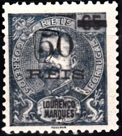 Lourenço Marques- 1905,  D. Carlos L, Com Sobretaxa. 50 R. S/ 65 R.  (ERRO - 5 Fendidio)  * MH   MUNDIFIL  Nº 77a/b - Lourenco Marques