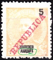 Lourenço Marques-1911, D. Carlos L, C/ Sobrecarga «REPUBLICA»  5 R. (ERRO)  D. 11 3/4 X 12   (*) MNG   MUNDIFIL Nº 79b - Lourenzo Marques