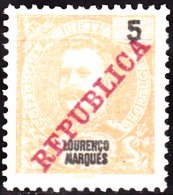 Lourenço Marques- 1911,  D. Carlos L, Com Sobrecarga «REPUBLICA»  5 R.   D. 11 3/4 X 12   (*) MNG   MUNDIFIL Nº 79 - Lourenzo Marques