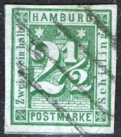 Strichstempel Auf 2 1/2 Shilling Dunkelgrün - Hamburg Nr. 9 - Kabinett - Tiefst Geprüft BPP - Hambourg