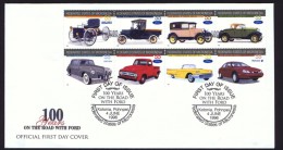 MICRONESIA   1996  Ford Motors Centennial Ford, Lincoln, Thunderbird, Mercury Cars And Trucks Se-tenant Sheet Of 8 FDC - Micronésie