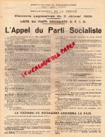 23 - GUERET - L' APPEL DU PARTI SOCIALISTE ELECTIONS LEGISLATIVES 2 JANVIER 1956-FLORAND-ROUSSILLAT-FARGEAUD - Documenti Storici