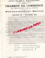 23 - GUERET - CHAMBRE DE COMMERCE CREUSE- RENOUVELLEMENT PARTIEL ELECTION 7 DECEMBRE 1902- DES CHEISES-DESSAIX-GALLEMARD - Documenti Storici