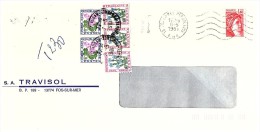 Lettre Taxée, 1981, TRAVISOL FOS SUR MER .Affranchie Sabine De Gandon 1.40Fr, Taxe 2.30Fr, 5 Timbres  FLEUR  /6000 - 1960-.... Lettres & Documents