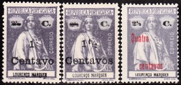 Lourenço Marques-1920-21- D. Carlos L E Ceres, Com Sobretaxa. (Série, 3 Valores)  * MH   MUNDIFIL  Nº172/4 - Lourenzo Marques