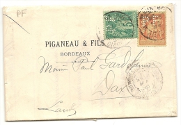 France Lettre Au Type Sage (75  5cts ,94 40cts) Perforé Piganeau Et Fils, P F De Mai 1895 Pour Dax - Other & Unclassified