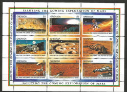 Exploration De La Planète MARS (Mission Viking 2 Sur Mars En 1975,etc) Feuillet De 9 T-p Neufs ** ÎLE GRENADA - North  America