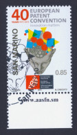 2013 SAN MARINO "40° ANNIVERSARIO FIRMA CONVENZIONE CONCESSIONE BREVETTI EUROPEI (CBE)" SINGOLO ANNULLO GIORNO EMISSIONE - Used Stamps