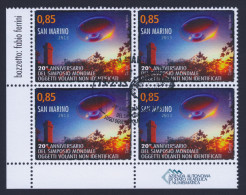 2013 SAN MARINO "20° ANNIVERSARIO DEL SIMPOSIO MONDIALE SUGLI UFO" QUARTINA ANNULLO PRIMO GIORNO - Gebruikt