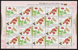 South Korea KPCC2260-1 Jinseng, Coffee, Café, Medicinal Plant, Plantes Médicinales, Korea-Colombia Joint Issue, F/S - Geneeskrachtige Planten