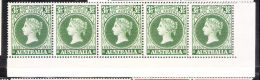 Australia 1955 South Australia's First Postage Stamp Blk Of 5 MNH - Mint Stamps