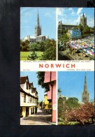 F2682 Norwich ( England ) Multiview: Cathedral From South East - St. Peter Mancroft And Market - Elm Hill - Used 1967 - Norwich