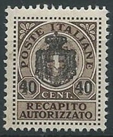 1945 LUOGOTENENZA RECAPITO AUTORIZZATO 40 SU 10 CENT MNH ** - ED1050-4 - Geautoriseerde Privédienst