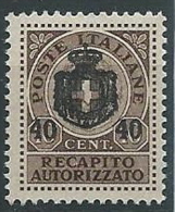 1945 LUOGOTENENZA RECAPITO AUTORIZZATO 40 SU 10 CENT MNH ** - ED1050-5 - Servicio Privado Autorizado