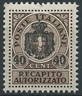 1945 LUOGOTENENZA RECAPITO AUTORIZZATO 40 SU 10 CENT MNH ** - ED1051-2 - Recapito Autorizzato