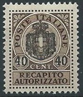 1945 LUOGOTENENZA RECAPITO AUTORIZZATO 40 SU 10 CENT MNH ** - ED1051-3 - Geautoriseerde Privédienst