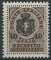 1945 LUOGOTENENZA RECAPITO AUTORIZZATO 40 SU 10 CENT MNH ** - ED1051-4 - Recapito Autorizzato