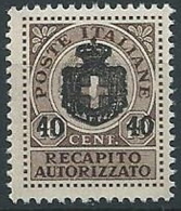 1945 LUOGOTENENZA RECAPITO AUTORIZZATO 40 SU 10 CENT MNH ** - ED1051-11 - Service Privé Autorisé