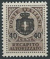 1945 LUOGOTENENZA RECAPITO AUTORIZZATO 40 SU 10 CENT MNH ** - ED1051-13 - Authorized Private Service