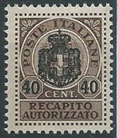 1945 LUOGOTENENZA RECAPITO AUTORIZZATO 40 SU 10 CENT MNH ** - ED1051-14 - Recapito Autorizzato