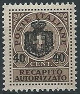 1945 LUOGOTENENZA RECAPITO AUTORIZZATO 40 SU 10 CENT MNH ** - ED1052-2 - Service Privé Autorisé