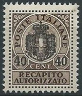 1945 LUOGOTENENZA RECAPITO AUTORIZZATO 40 SU 10 CENT MNH ** - ED1052-3 - Service Privé Autorisé