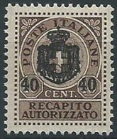 1945 LUOGOTENENZA RECAPITO AUTORIZZATO 40 SU 10 CENT MNH ** - ED1052-9 - Recapito Autorizzato