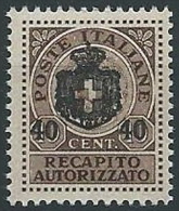 1945 LUOGOTENENZA RECAPITO AUTORIZZATO 40 SU 10 CENT MNH ** - ED1052-10 - Recapito Autorizzato