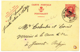 1924 POSTKAART TYPE HOUYOUX15c AMBULANT ARLON-BRUXELLES(BRUSSEL) NAAR JUMET !!PERFORATIES!! ZIE SCAN(S) - Other & Unclassified