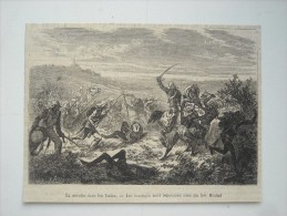 GRAVURE 1872. LA REVOLTE DANS LES INDES. LES INSURGES SONT REPOUSSES PRES DU FORT MINLUD......... - Estampes & Gravures