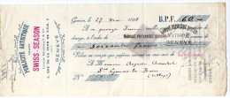 Suisse - 1894 Lettre De Change Timbre Fiscal Quittances 5c Entete "Publicité Artistique SWISS SEASON" Genève SUISSE - Schweiz