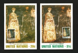 Vereinigte Nationen 1981 Set Of 2 Maxi Cards , Design Fresco XIIIth Century- Apr 15.1981 -2 Scan - - Maximum Cards