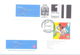 UK Olympic Games London 2012 Letter; Fencing 1st Class Smart Stamp Fencing Pictogram Fencing Stamp & Cachet - Summer 2012: London