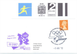 UK Olympic Games London 2012 Cover Fencing 2nd Class Smart Stamp Fencing Pictogram Uprated To 1st Class; Olympex Cachet - Summer 2012: London
