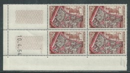 France N° 970 XX  Production De Luxe : Tapisserie   En Bloc De 4 Coin Daté  Du 10 . 4 . 54 ; 2 Traits Sans Charnière, TB - 1950-1959